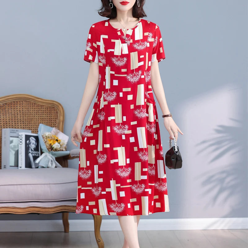 New Hot Fashion 2025 Casual Print Women Summer Dresses For Women Clothing Cotton Vintage Dress Plus Size