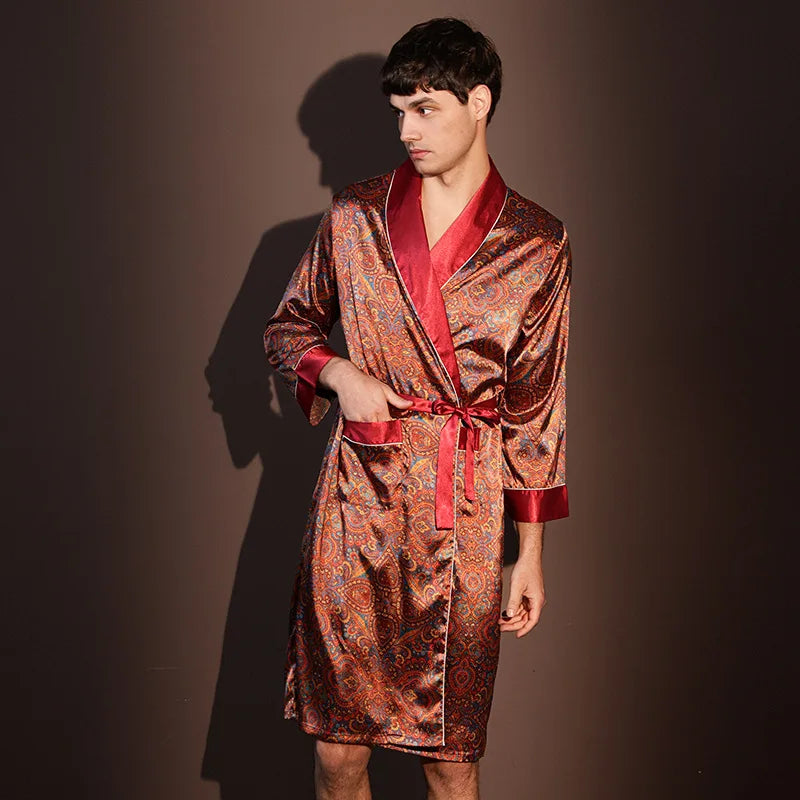 Peignoir Homme Soie de Glace — Imprimé, Léger & Confortable