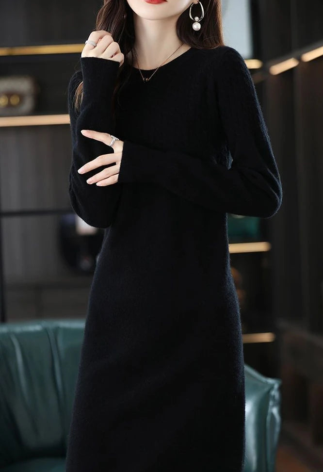 Robe longue femme en maille – Coupe droite et manches longues
