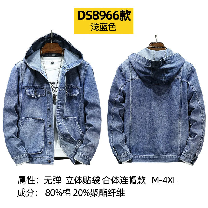 Veste Jean Homme À Capuche – Casual Manches Longues Printemps Été 2025