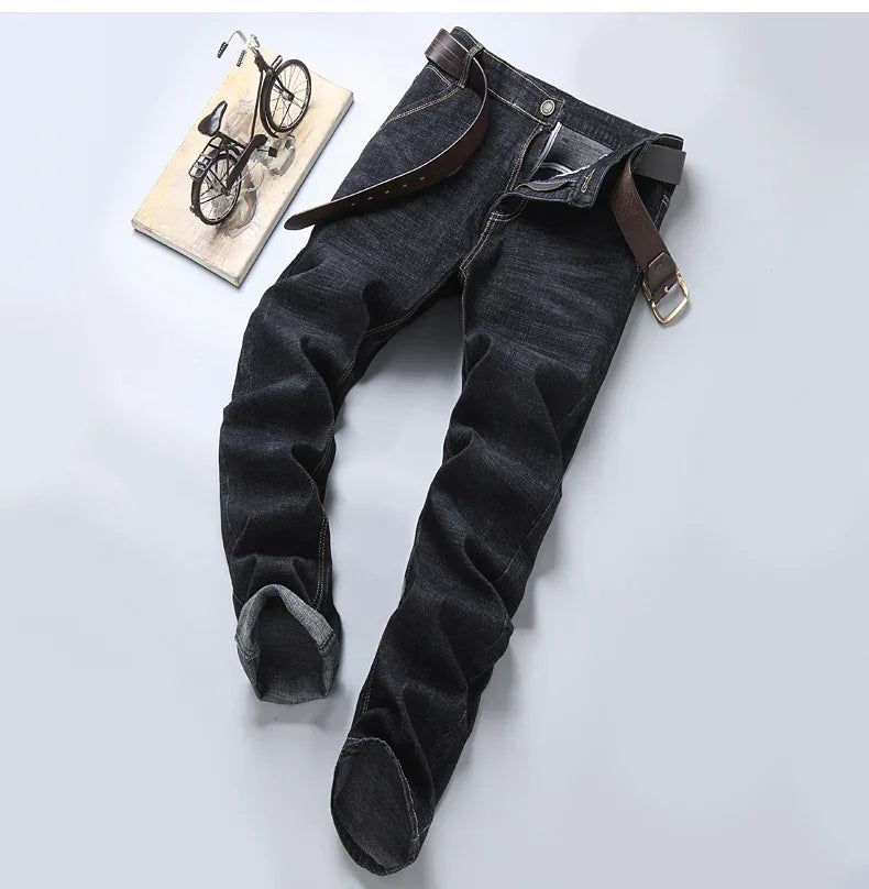 Men's Spring Autumn Vintage Black Business Jeans Men Casual Straight Stretch Classic Work Denim Trousers  Comfortable  Pant