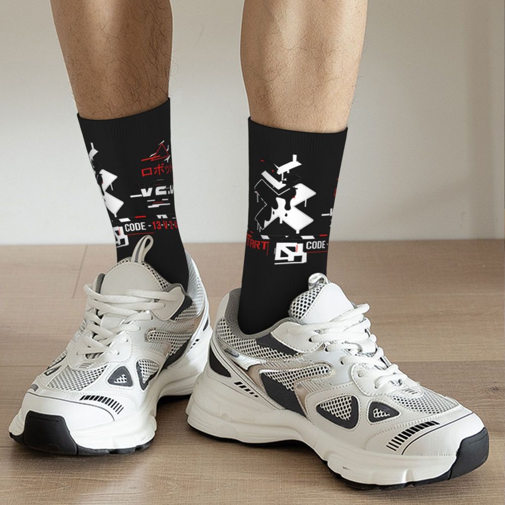Techwear Men's Crew Socks Unisex Fun Japanese Future Tech Street Wear Style Spring Summer Autumn Winter Dress Socks
