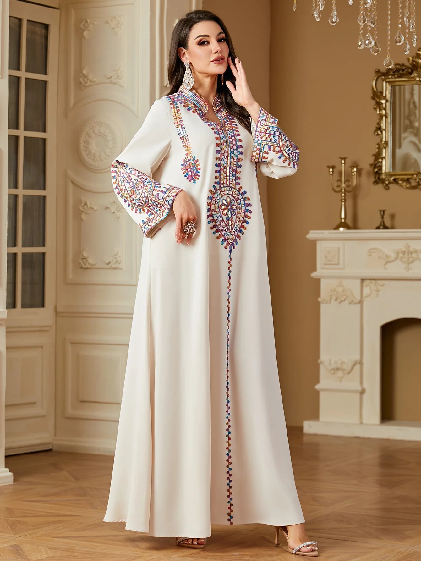 2025 Ramadan Muslim Women Embroidery Long Dress Islam Gulf Jalabiya Morocco Kaftan Turkey Robe Dubai Abaya Eid Djellaba Vestidos