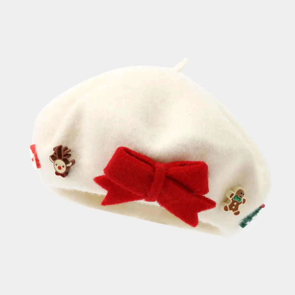 Fashion Christmas Beret Hat Red Green Sweet Christmas Beret Hat Wool Felt Dress Up Xmas Painter Hat New Year Gifts