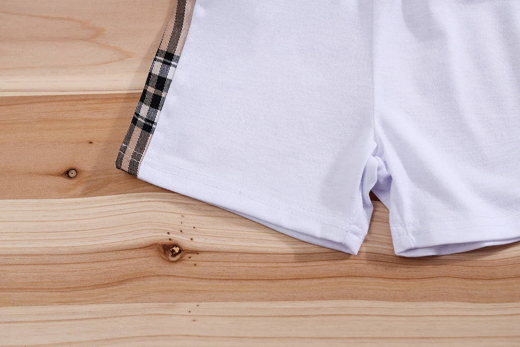 2pcs IURNXB Baby Clothes Set Infant Short Sleeve Tees+Shorts Cartoon Checked Bear Print Cute Kids Tops Pants Casual Suits 3-24M