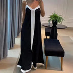 Robe longue femme noir et blanc – Col V et coupe ample