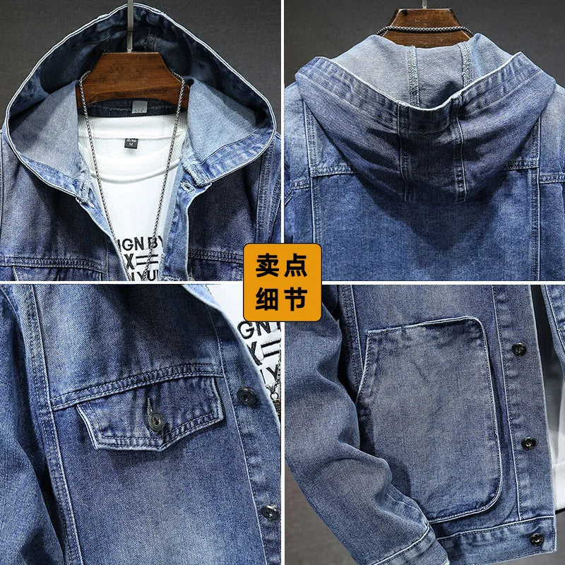 Veste Jean Homme À Capuche – Casual Manches Longues Printemps Été 2025
