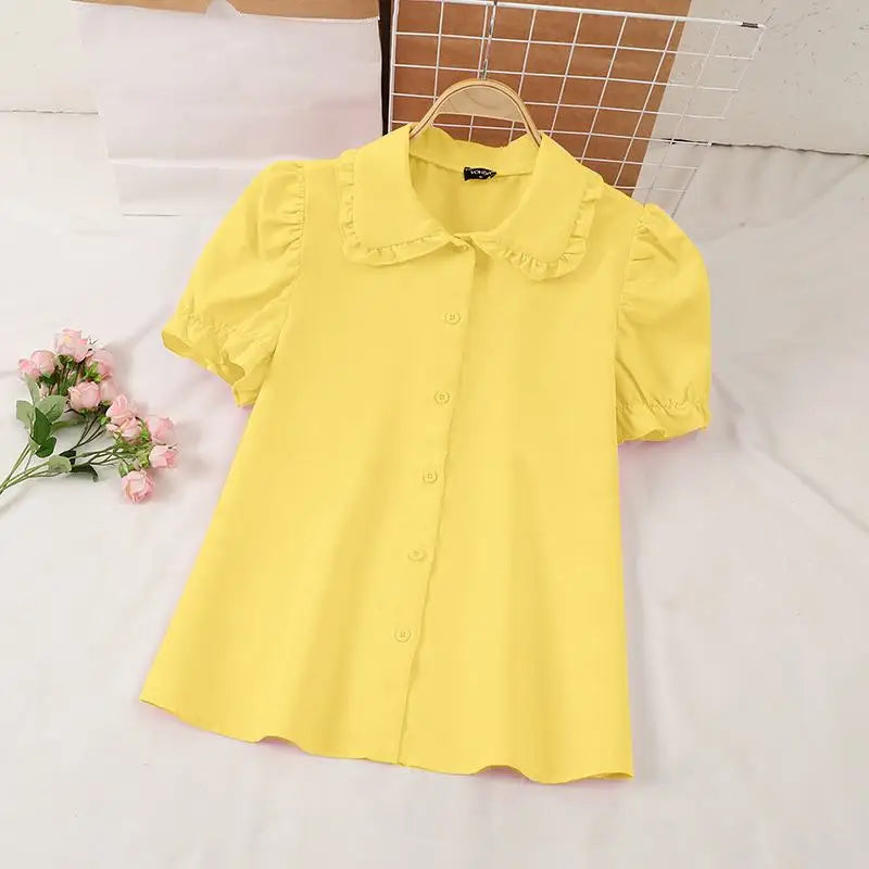 Women Elegant Shirts 2024 VONDA Fashion Summer Short Sleeve Tops Casual Solid Color Shirts Loose Lapel Neck Tunic Blusas Baggy