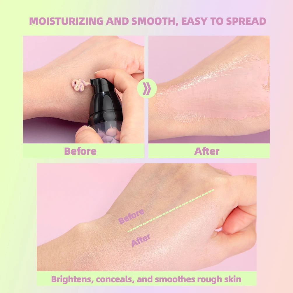 QIBEST Face Makeup Primer Tri-color Cream Brighten Contour Color Isolation Waterproof Foundation Natural Makeup Base Cream