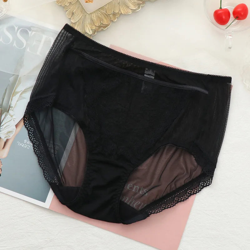 Women Transparent Lace Panties Large Sizes with High Waist Summer Sexy Mesh Hollow Out Briefs Women's Underwear Plus Size