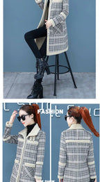 Manteau long femme à carreaux – Col à revers et coupe ajustée