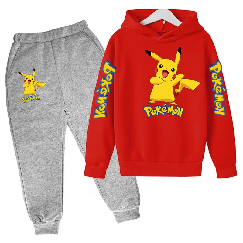 New Children's Sports Outfit Set-Hooded Jacket+long Pants with Cartoon Patterns Casual Loose Fit Suitable Boys Girls Aged3to13