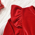 Baby Girl's Christmas Velvet Dress with PP shorts & Hat Set ,Pom pom Trim baby girl clothes,크리스마스 아기의상 ,vestido bebê menina luxo