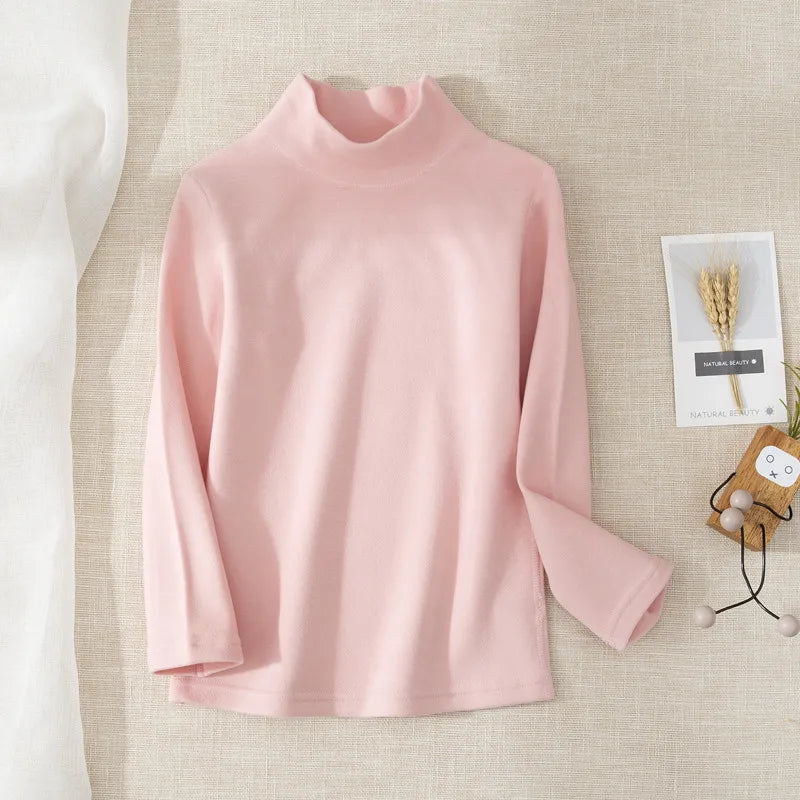 Children's Clothing Boys Girls Winter Thermal T-shirts Turtleneck Solid Long Sleeve Soft Warm Fleece Bottoming Shirts Kids Tops