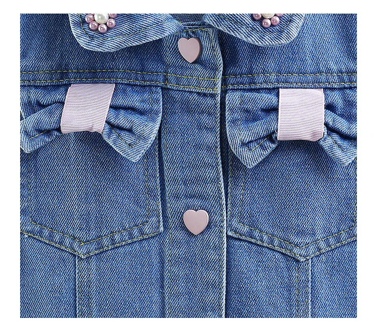 New Fashion Kids Children's Denim Vest with Bow and Pearl for Toddler Girls Denim Waistcoat Baby Lovely Style Sleeveless Jacket