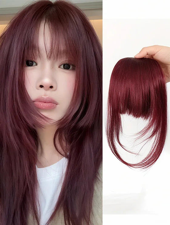 Synthetic Hair Clip-In Bangs Cut Wispy Fringe with Sideburns Dark Brown Natural Look for Women Daily Party Wear