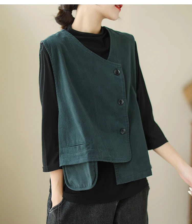 Veste Femme Style Japonais Vintage – Col V Bouton