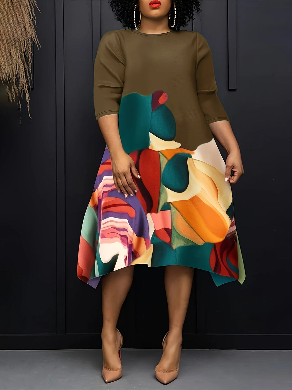 Casual Long Sleeve Woman Dress Office Lady Spring Summer Fashion Elegant O-neck Floral Print Dresses For Women 2024 Female