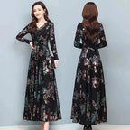 Spring Autumn New Women Dress Elegant Temperament Long A-Line Dress