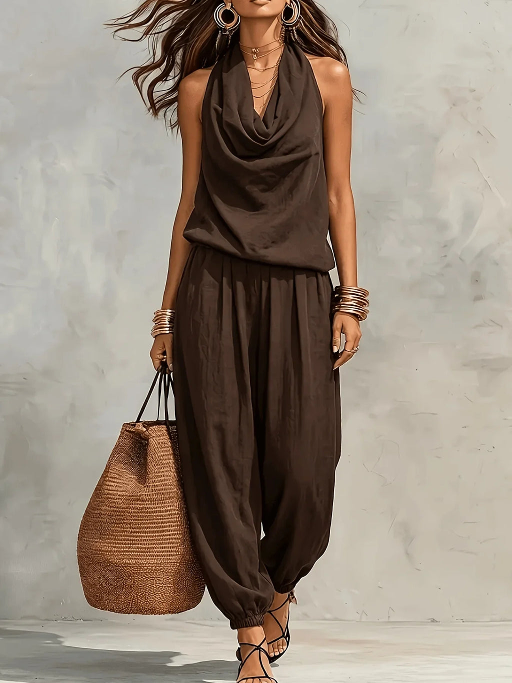Women 2 Piece Outfit Pleated Collar Sleeveless Vest & Casual Pants Set Elegant High End Commuter Matching Suit European Style