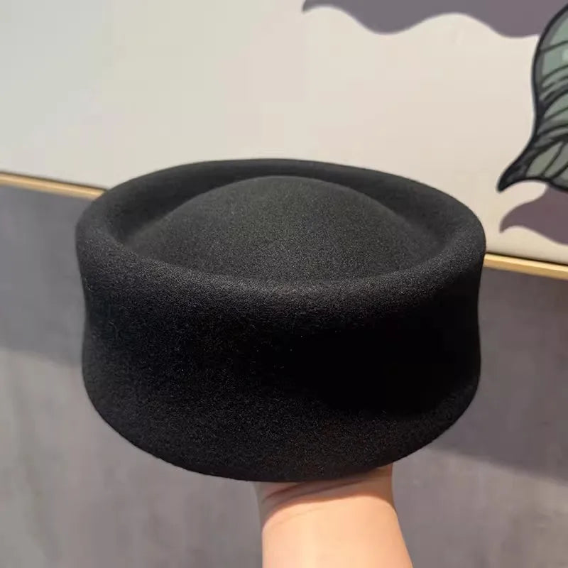 French Style Beret Hat Caps Airline Stewardess Flight Attendant Vintage Hat Black Flat Top Hat Hair Clip Hair Accessories
