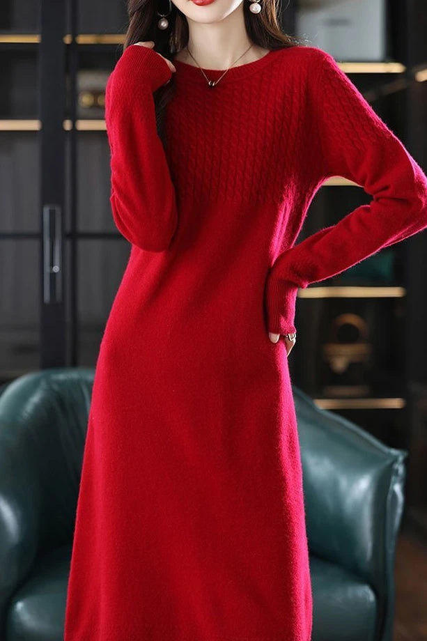 Robe longue femme en maille – Coupe droite et manches longues
