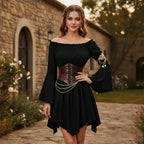Women's Dress Vintage European-Style Off-The-Shoulder Bell-Sleeve
