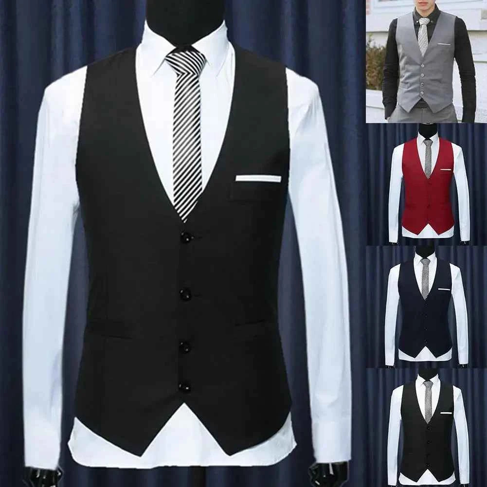 Men Slim Fit Mens Suit Vest High Quality Dress Vests Male Waistcoat Gilet Homme Casual Button Sleeveless Formal Business Jacket