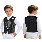 Kids Boys Glittery Sequin Waistcoat Fashion Childs Button-down Vest