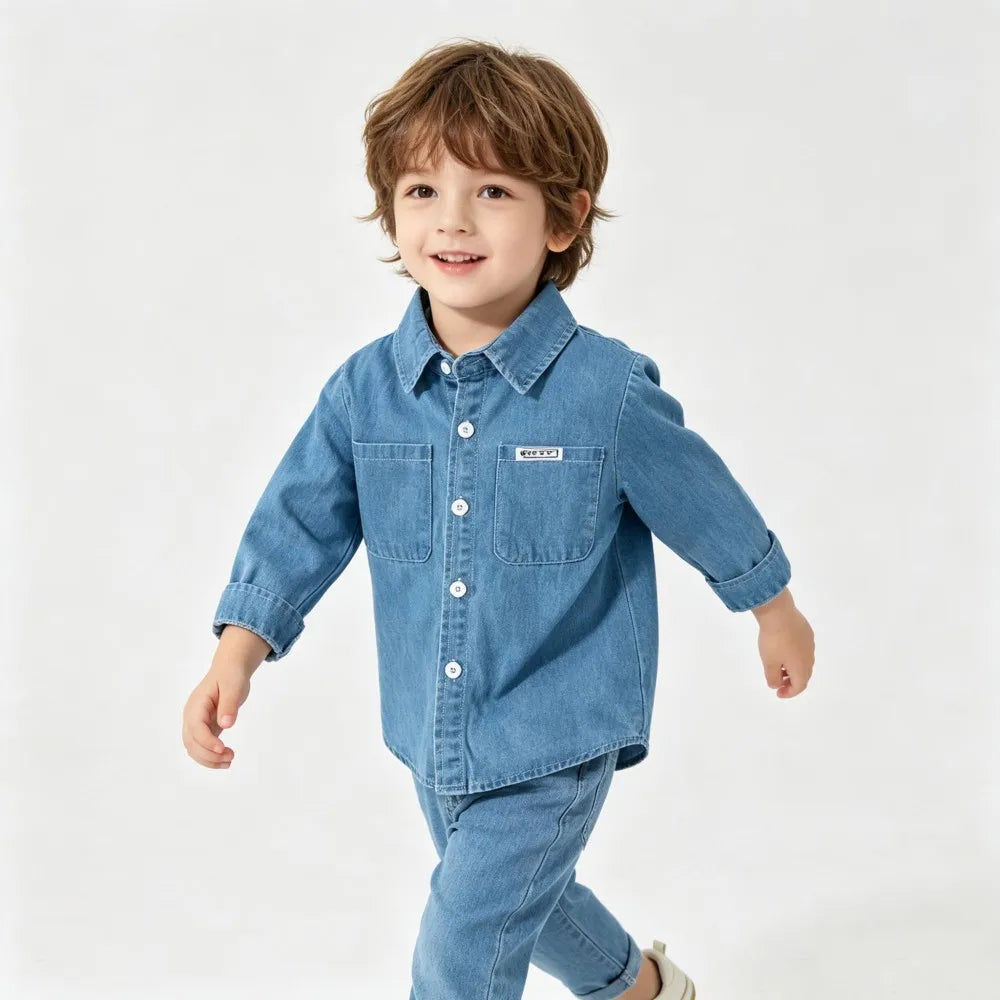 100% Cotton Boys Demin Shirt Kids Coat Toddlers 2 to 3 4 5 6 7 Years Dark Blue Boy Jean Jacket Spring Autumn Children's Clothing