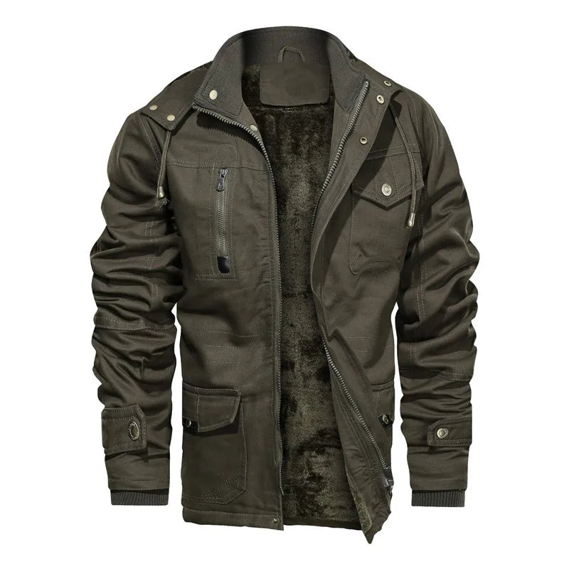 2025 New Men Velvet Cotton Jacket Autumn Winter Thickened Casual Coat Workwear Style Outdoor Warm Fleece Lined Mens Coat