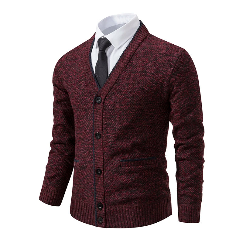 Cardigan Tricot Homme Col V – Pull Casual Chaud Automne Hiver M-4XL