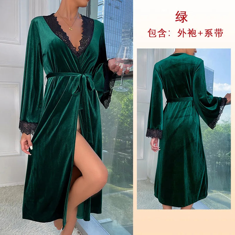Robe de chambre femme en velours – Mi-longue et élégante