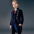 Navy Blue Velvet Boys Suits 3 Piece Formal Blazer Vest Pants 3 Piece