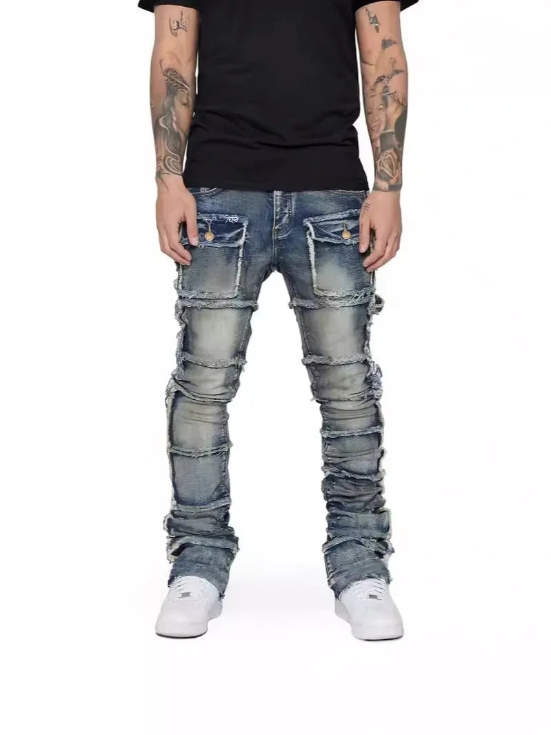 Jean homme évasé avec patch – Workwear streetwear