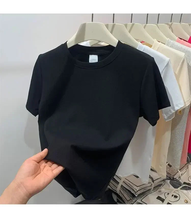Summer Plus Size T Shirts for Women High Quality Solid Casual Female Korean Streetwear Tees Unisex Basic Solid Young Cool Tops