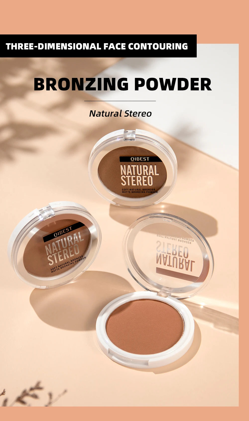 QIBEST Single Color Bronzer Contour Palette Face Shading Grooming Powder Lasting Matte Nose Shadow Highlight Blush Face Makeup