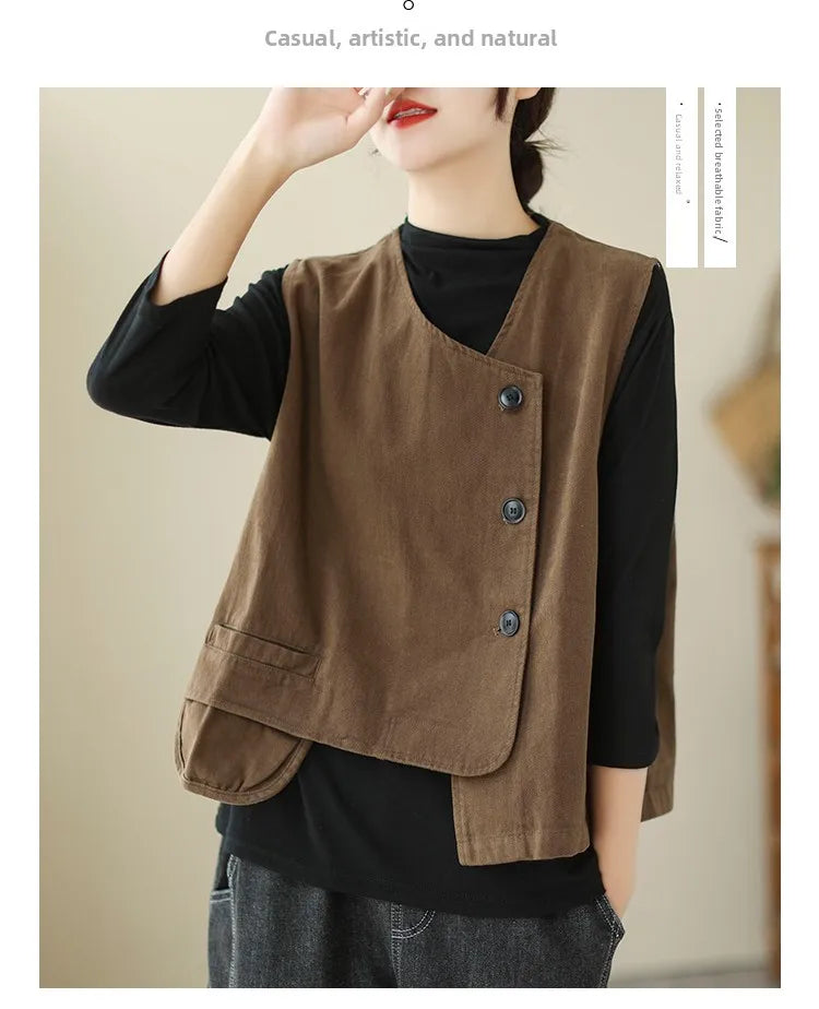 Veste Femme Style Japonais Vintage – Col V Bouton