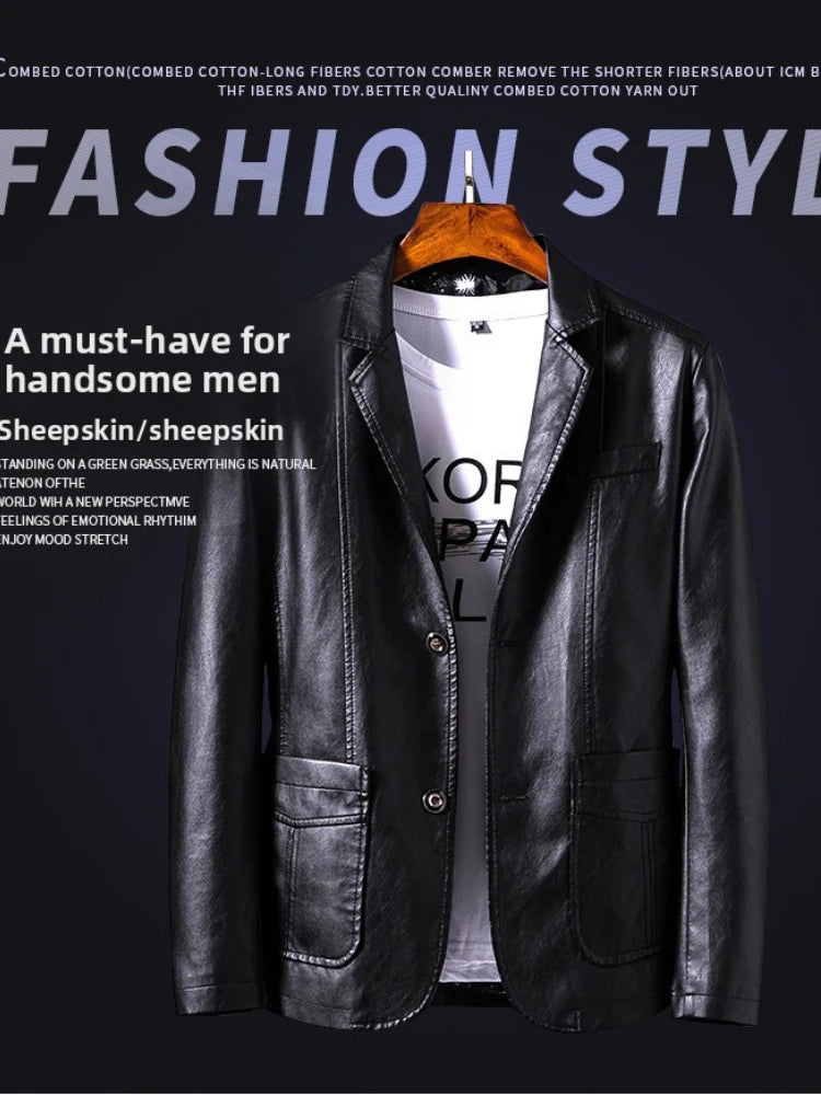 Veste Cuir PU Homme – Casual Chaud Slim Printemps Automne Jusqu’à 5XL