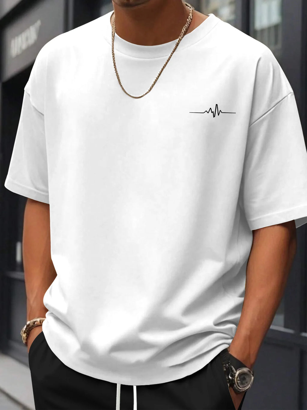2026 Summer Best-selling Men's Pure Cotton T-shirt Street Casual Fashion Soft and Breathable Simple Stripes Pattern Print