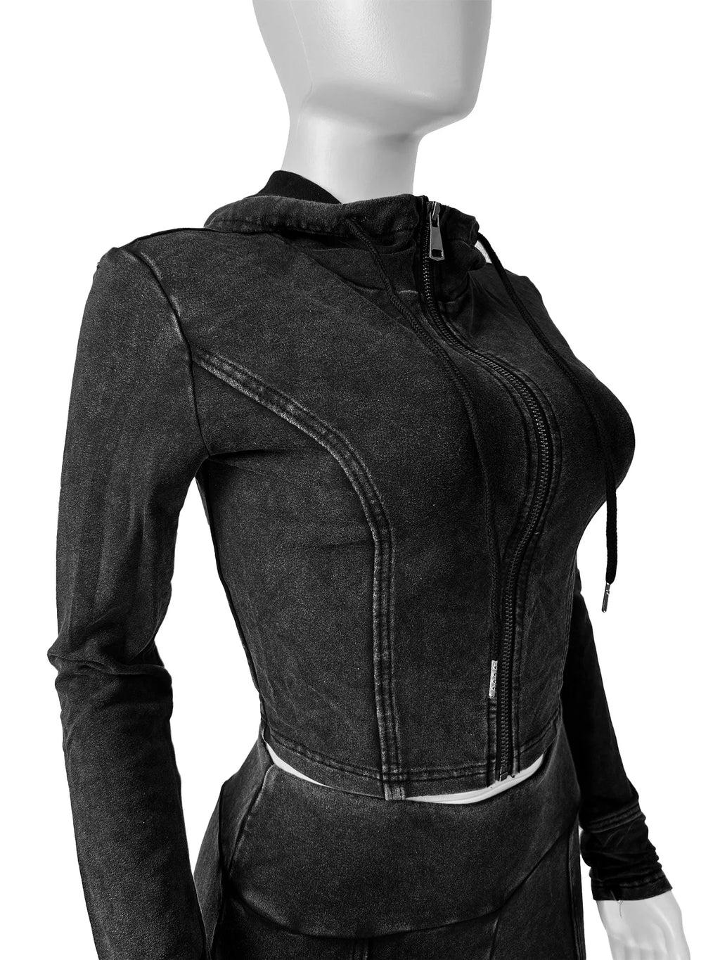 Ensemble 2 Pièces Femme – Veste À Capuche + Pantalon Évasé Taille Haute Sport