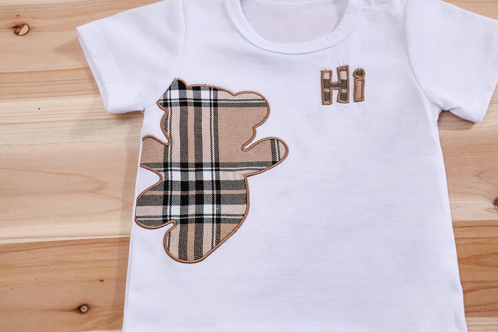 2pcs IURNXB Baby Clothes Set Infant Short Sleeve Tees+Shorts Cartoon Checked Bear Print Cute Kids Tops Pants Casual Suits 3-24M