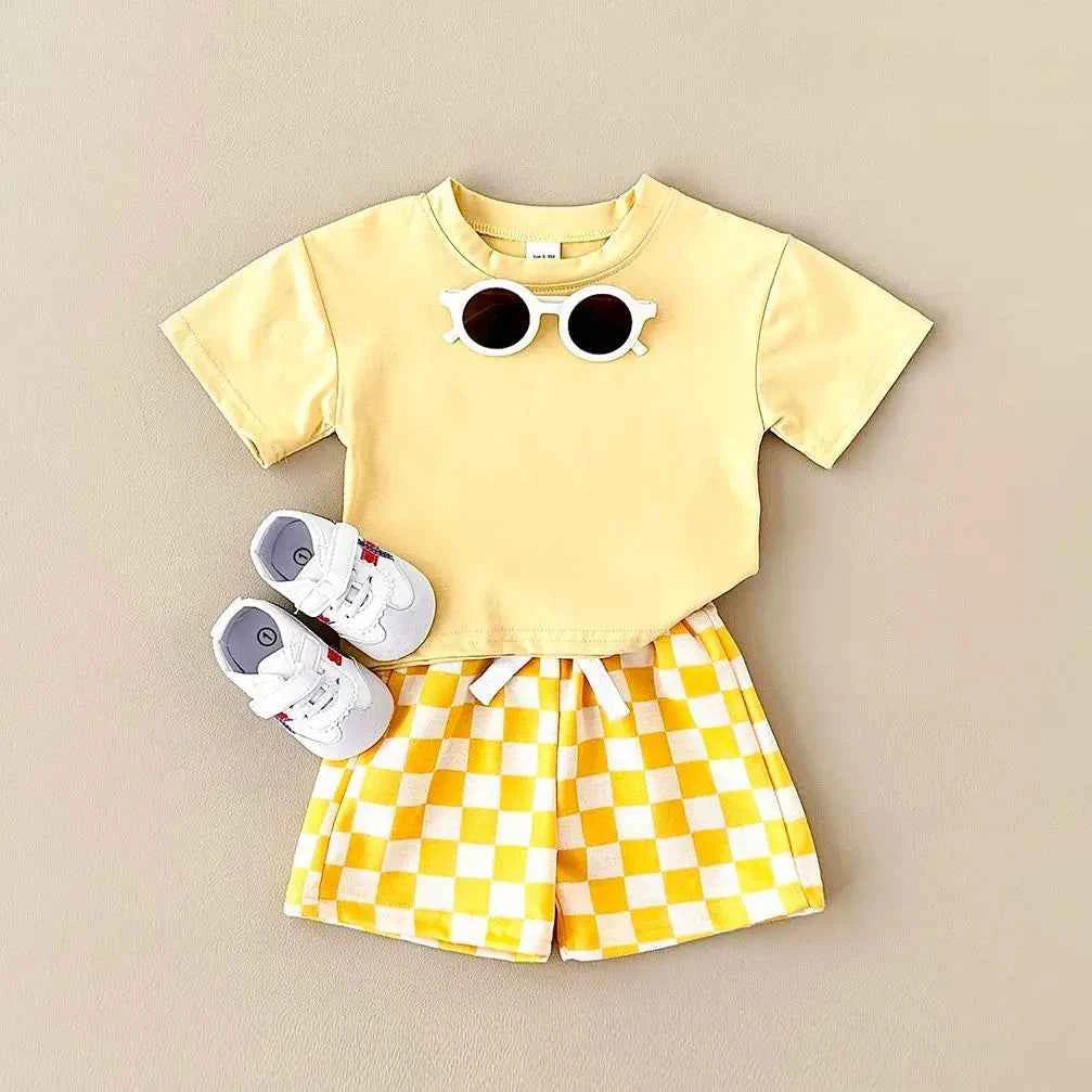 0-3Y Toddler Infant Kid Baby Boy Clothes Sets Solid Color Short Sleeve T-shirt Tops Plaid Shorts Newborn Summer Outifts Clothing