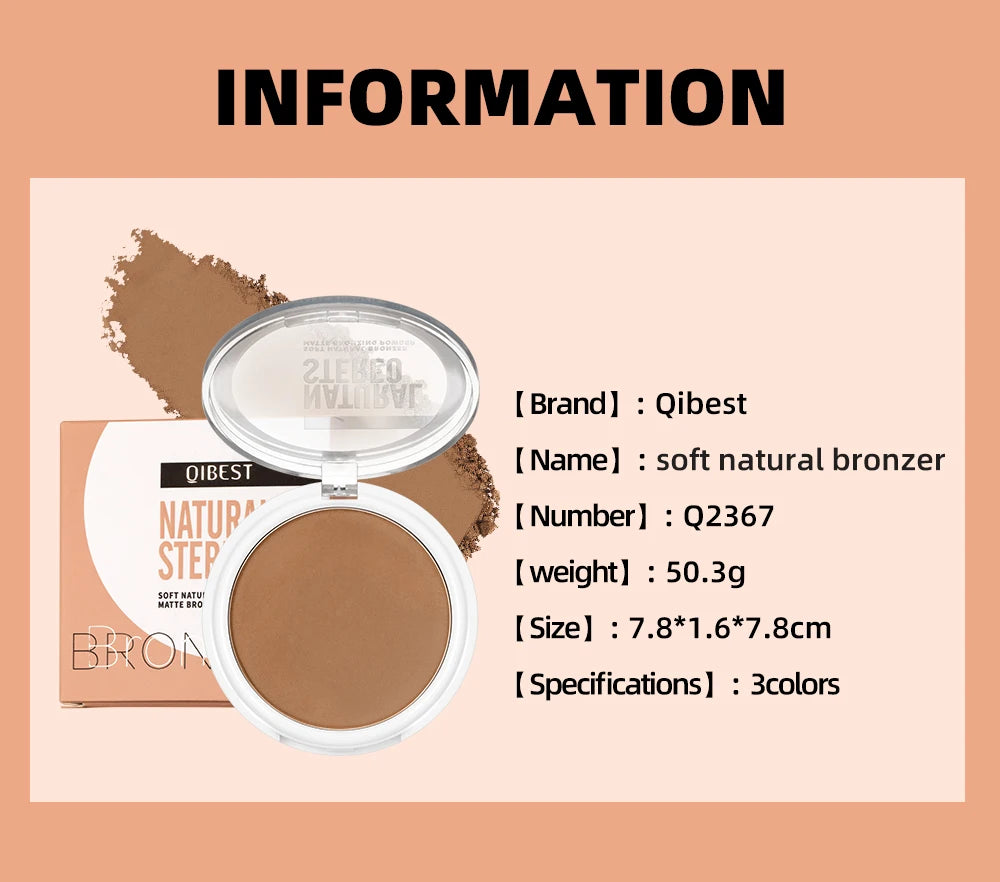 QIBEST Single Color Bronzer Contour Palette Face Shading Grooming Powder Lasting Matte Nose Shadow Highlight Blush Face Makeup