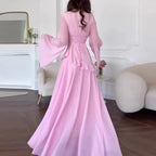 Robes for Woman Elegant O Neck Solid Ruffles Party Pleated Dress