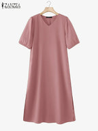 Robe femme ZANZEA col V – Manches courtes et coupe ample
