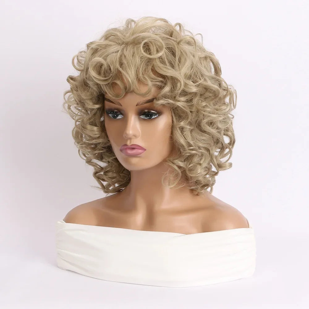 Synthetic Blonde Short Curly Wig for Women, Heat Resistant Natural Wave Cosplay Costume Party Daily Wear Hair