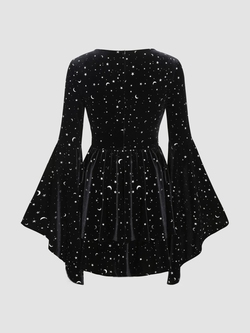 Women's Velvet V-neck Star & Moon  Bell Sleeve Dress