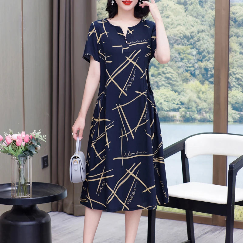 New Hot Fashion 2025 Casual Print Women Summer Dresses For Women Clothing Cotton Vintage Dress Plus Size
