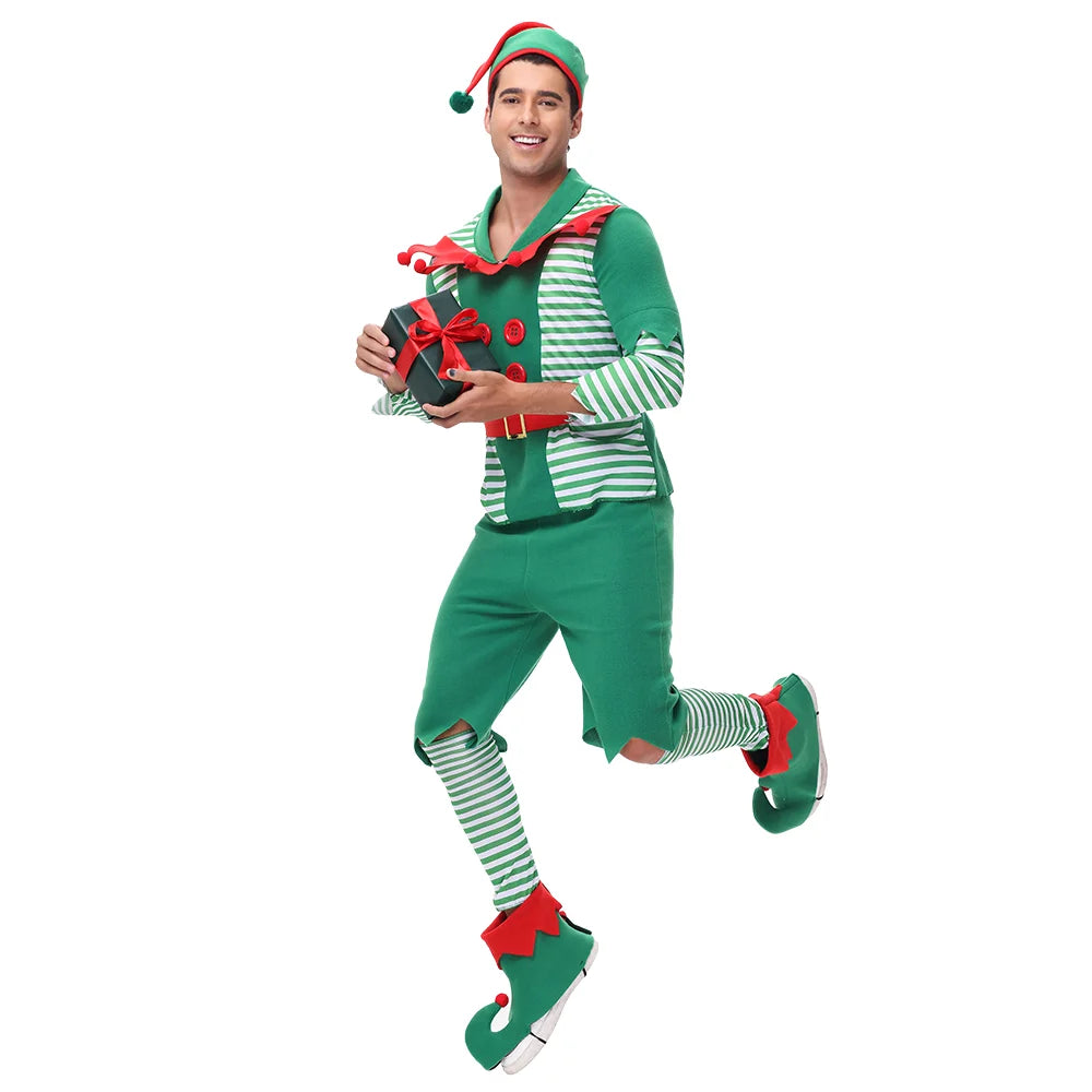Zawaland Christmas Elf Costumes Dress Belt Hat Cosplay Family couple Carnival Party New Year Fancy Dress Up Set For Men Women